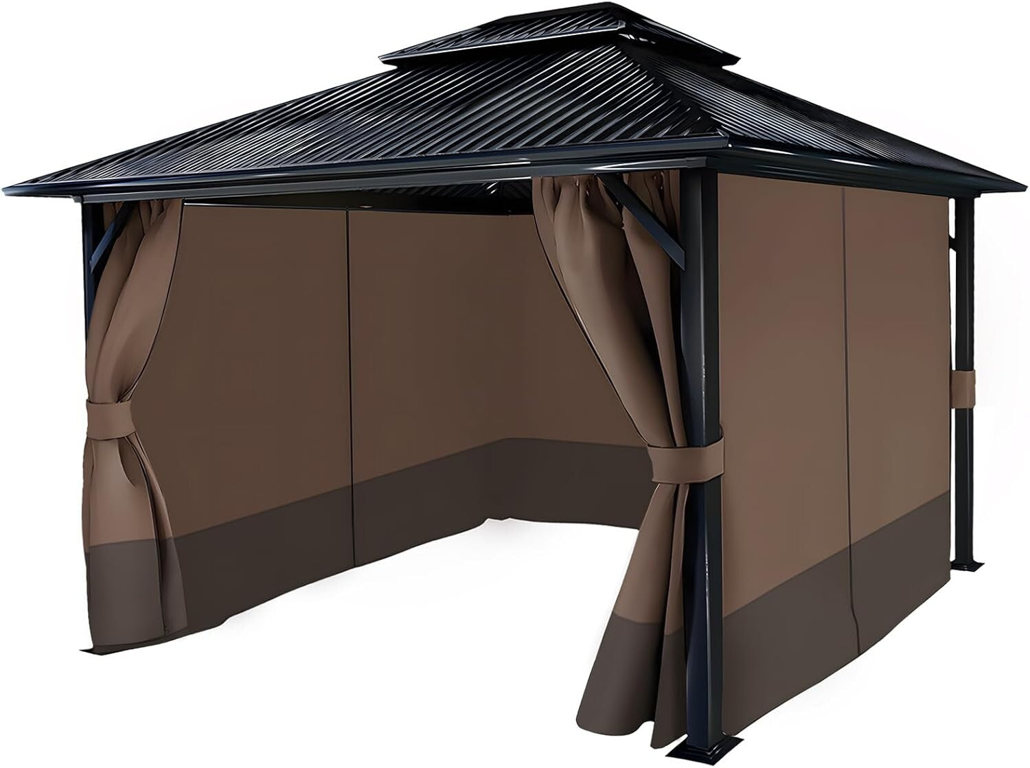 Universal Fit Gazebo Curtains 10' x 12' - Brown & Coffee with Easy Zipper Access
