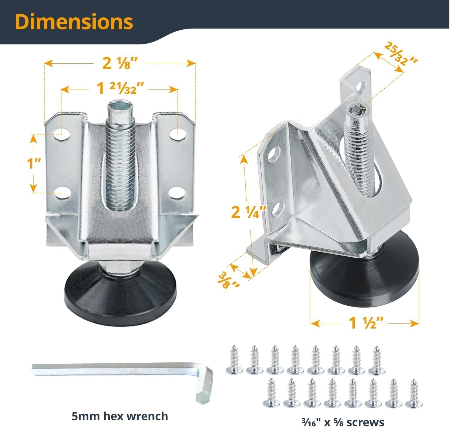 16-Pack Heavy Duty Adjustable Leg Levelers with Non-Marring Pads for Stability