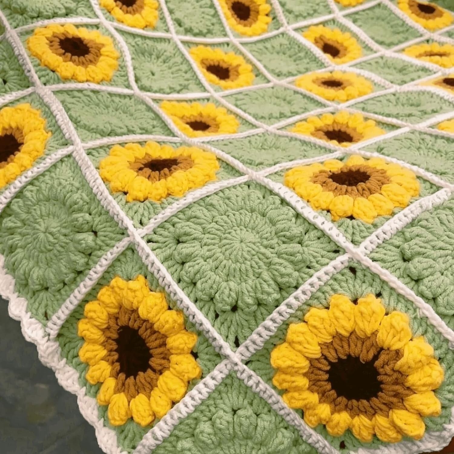 Artisan Crocheted Sunflower Throw Blanket - Boho 59" x 39" for Cozy Luxury