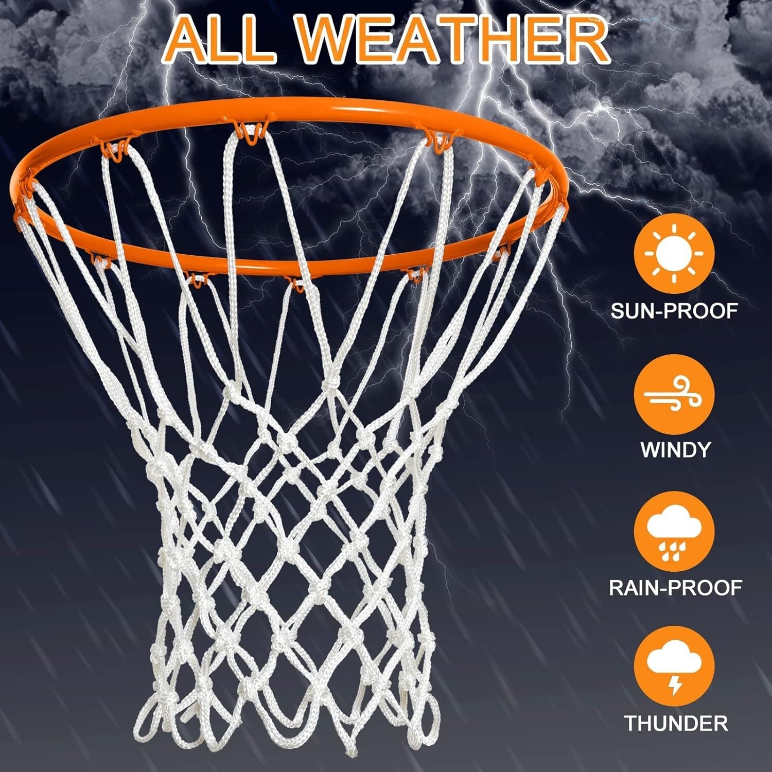 Durable Polyester Basketball Net Replacement - 6 Pcs for 21" Indoor/Outdoor Use