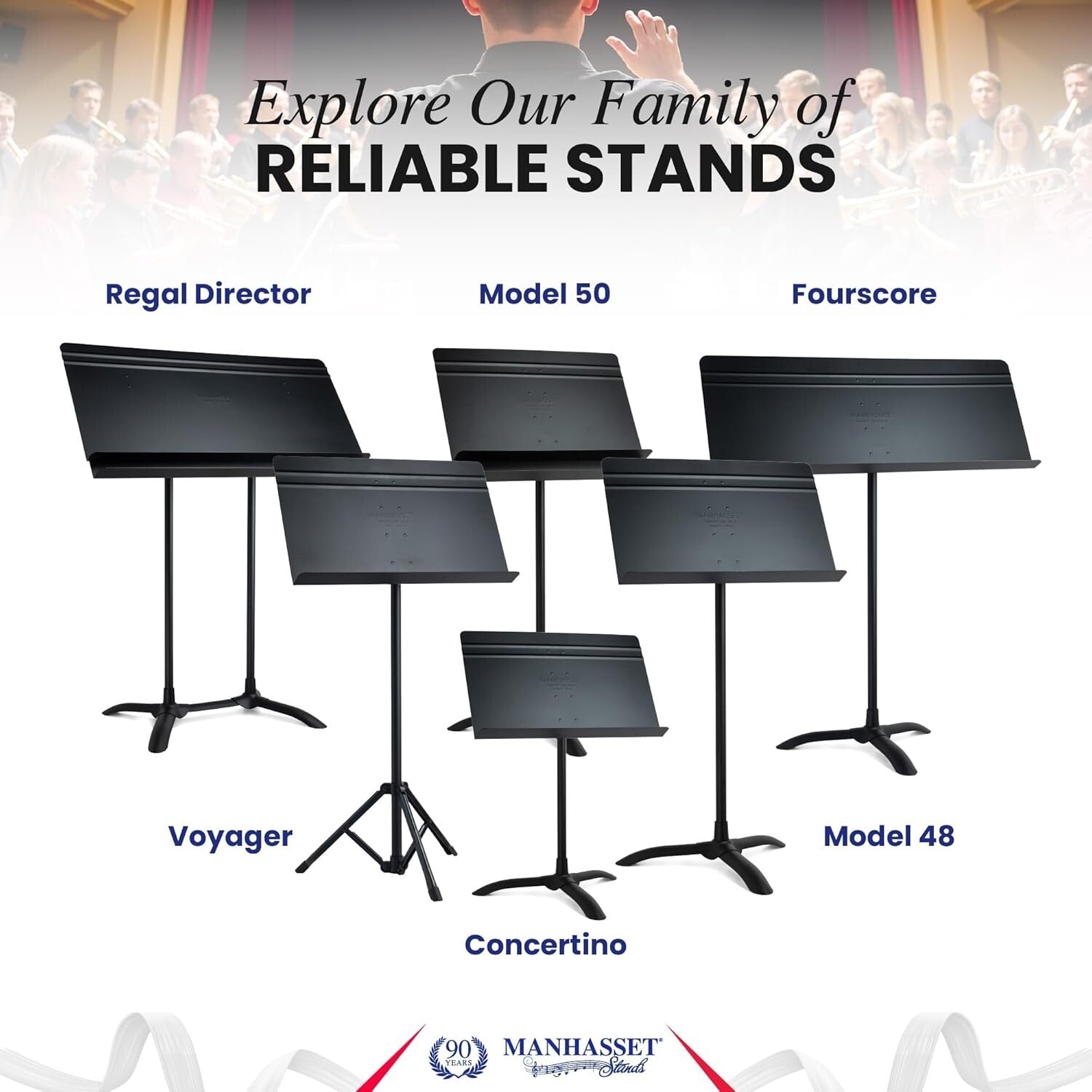 Folding Music Stand with Heavy-Gauge Steel Base - 26" to 48" Adjustable Height