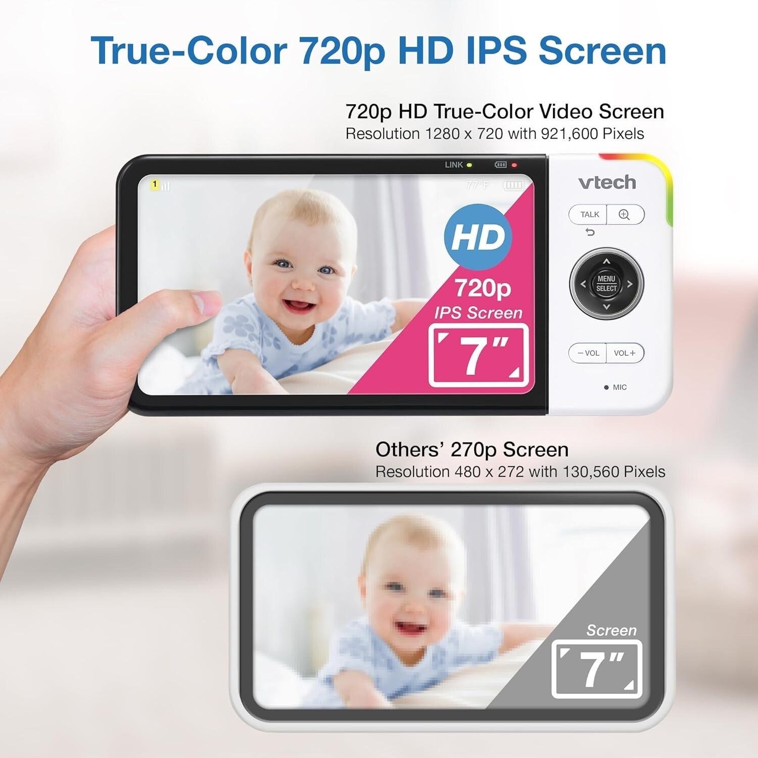 Baby Monitor with 7" Screen, Pan & Tilt Cameras, 1000ft Range - Ultimate Safety