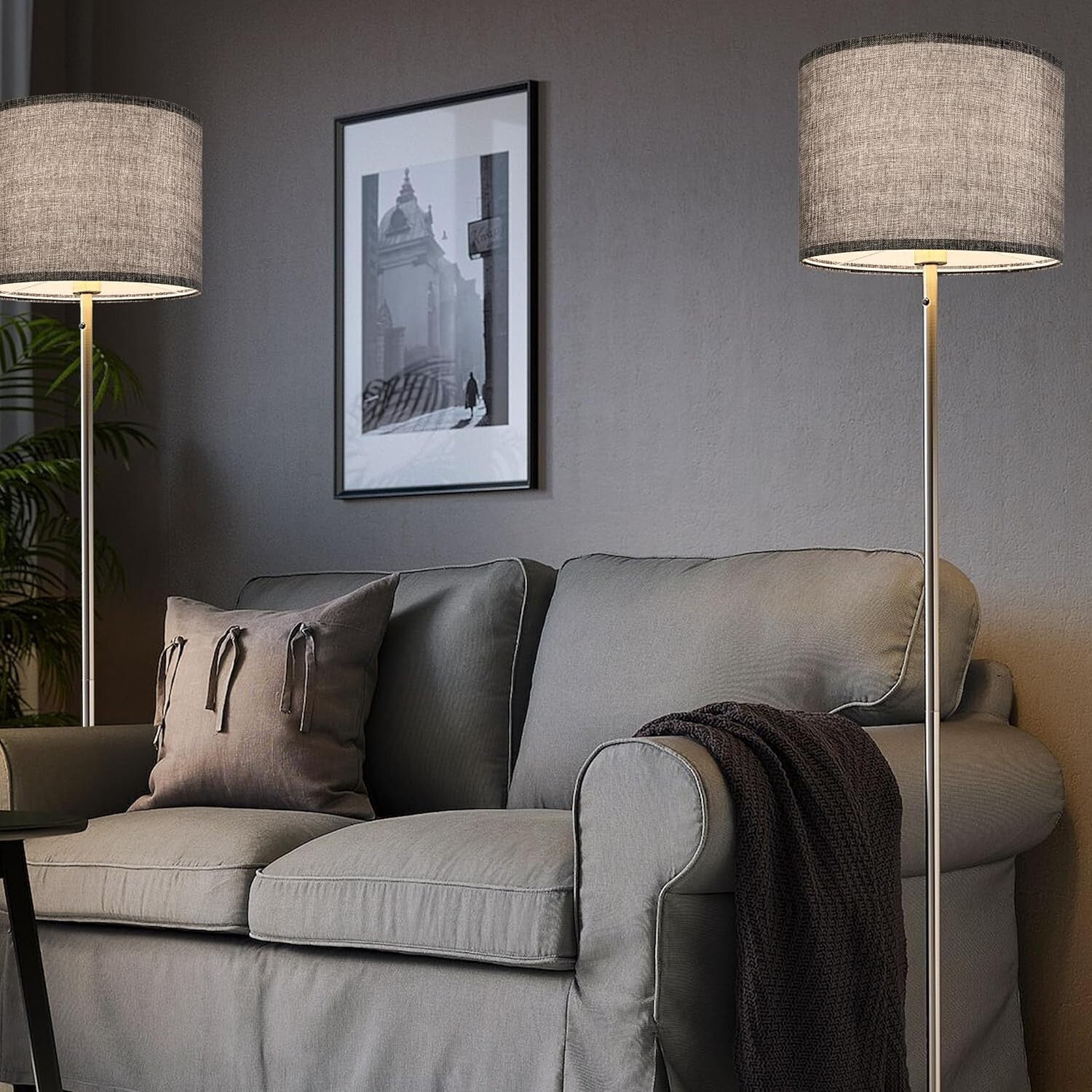 Set of 2 Medium 13" Drum Lamp Shades - Traditional Gray Design for Home Decor