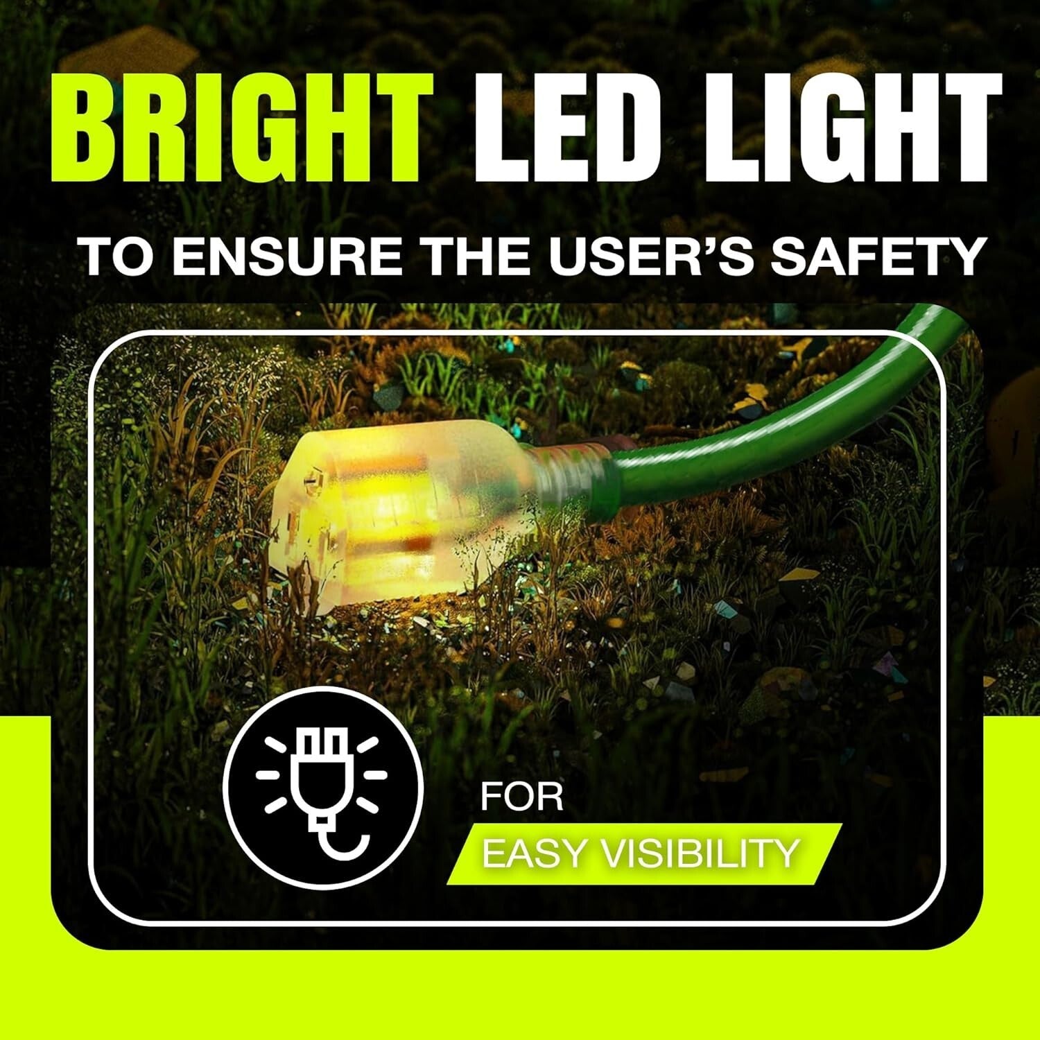 100ft Long Power Cord - Heavy Duty 12/3 Gauge, Flexible & Waterproof Outdoor Use