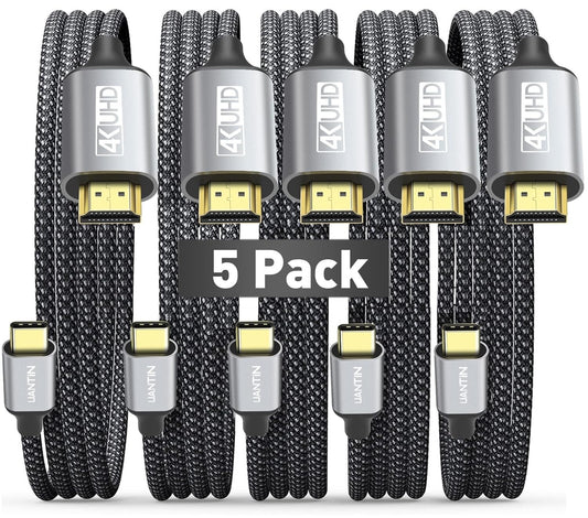 Premium 5 Pack USB-C to HDMI 4K Cable - Compatible with Mac, iPhone, Galaxy