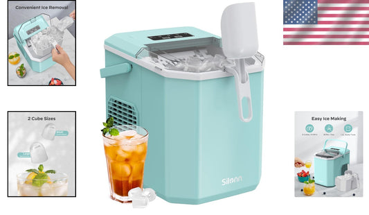 Quiet Portable Ice Maker with Basket & Scoop - Ideal for RV, Camping, and Home
