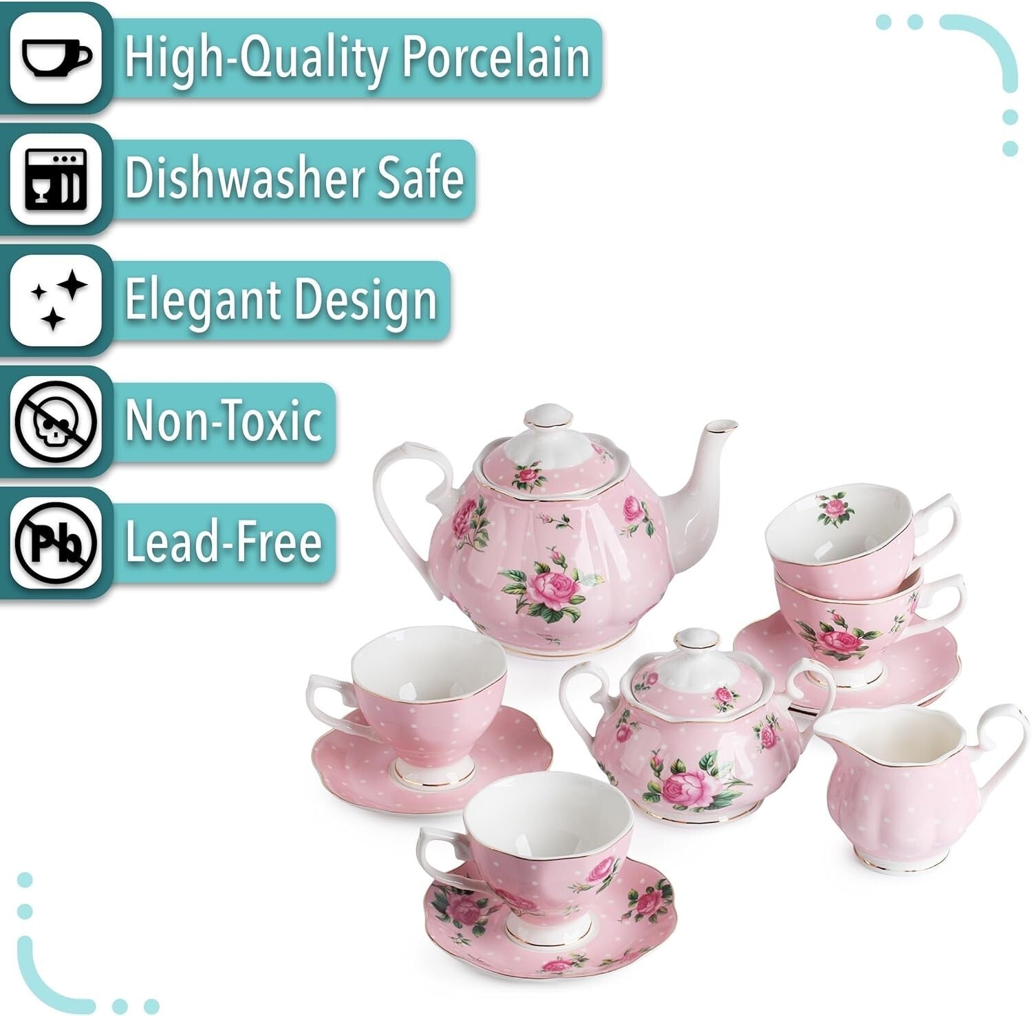 Exquisite Floral China Tea Set - 13-Piece Gift Set for Elegant Tea Times