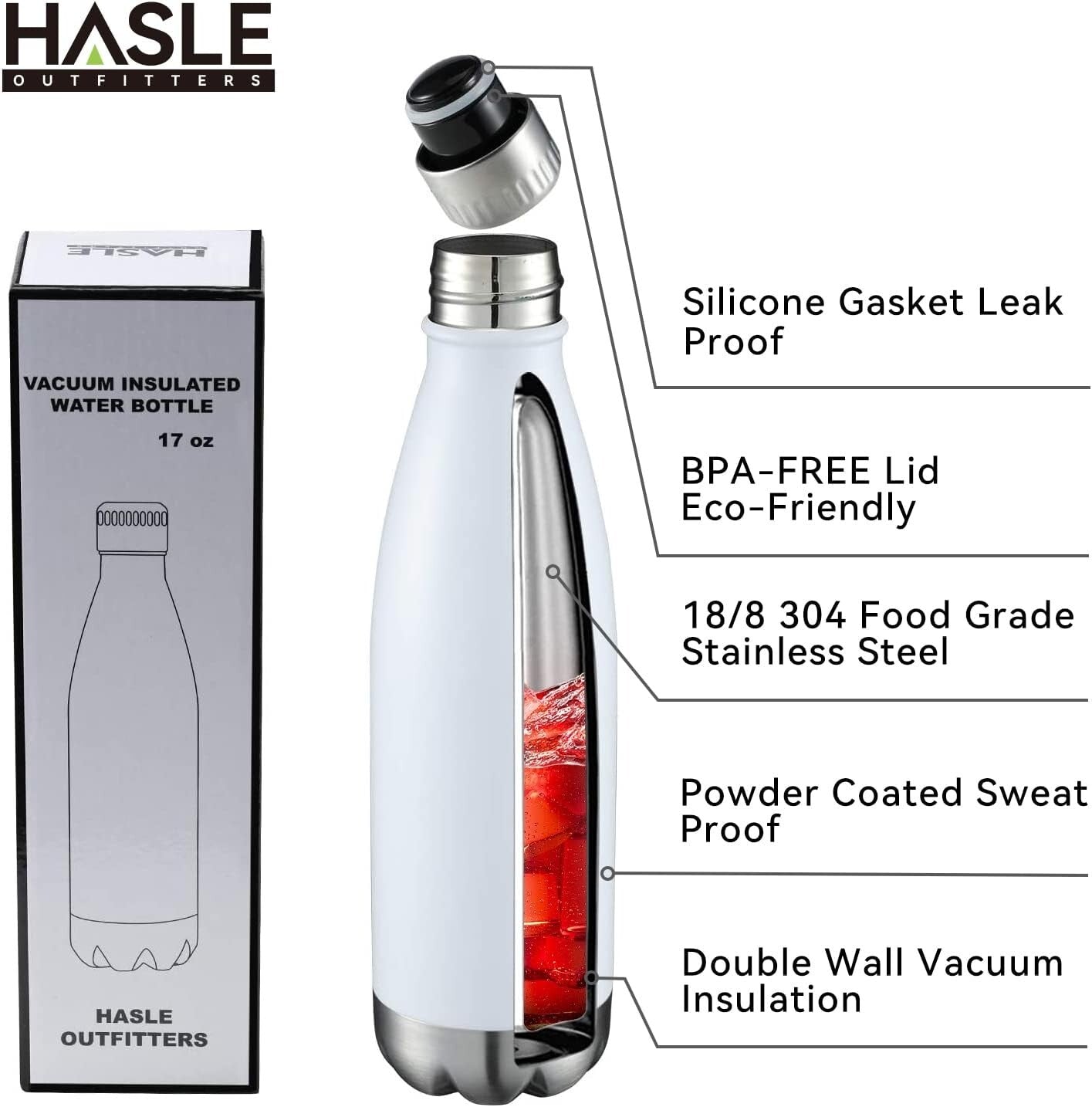 Vacuum Insulated 17oz White Water Bottles - Perfect for Outdoor Adventures