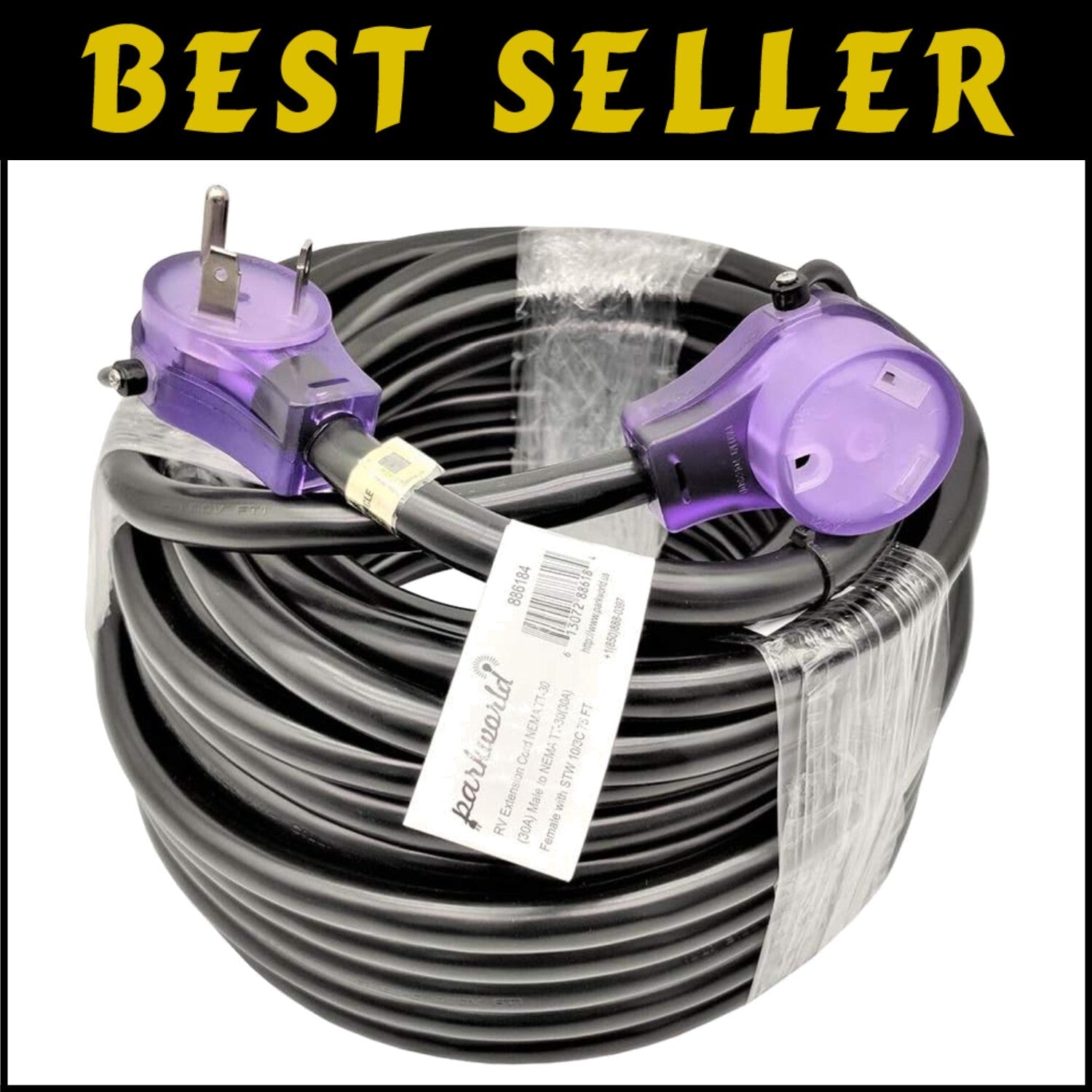 Heavy Duty 30 Amp RV Extension Cord 75FT with Lighted Handle - Outdoor Ready