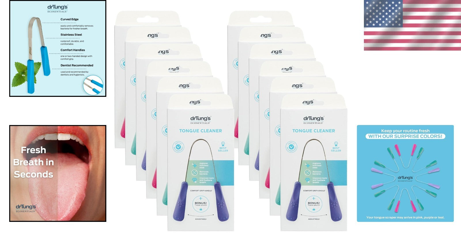 12-Pack Stainless Steel Tongue Scraper with Comfort Grip - Fresh Breath Solution