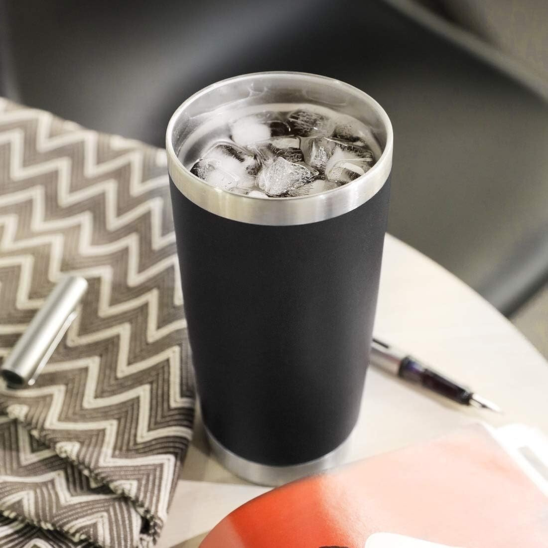 Double Wall Insulated 20oz Travel Mugs - 12 Stainless Steel Tumblers in Black