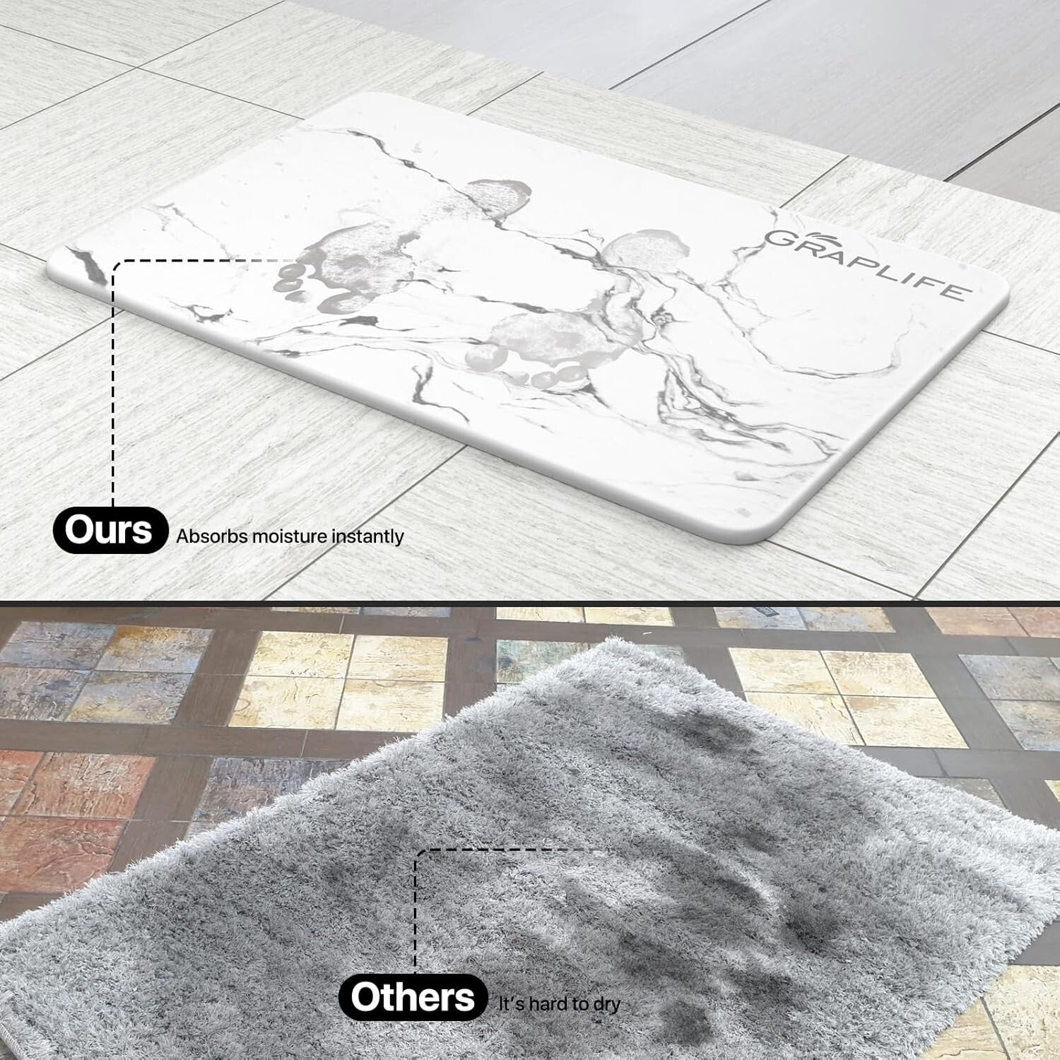 Versatile Diatomaceous Earth Shower Mat - Low Maintenance, Quick Dry 23.5x15''