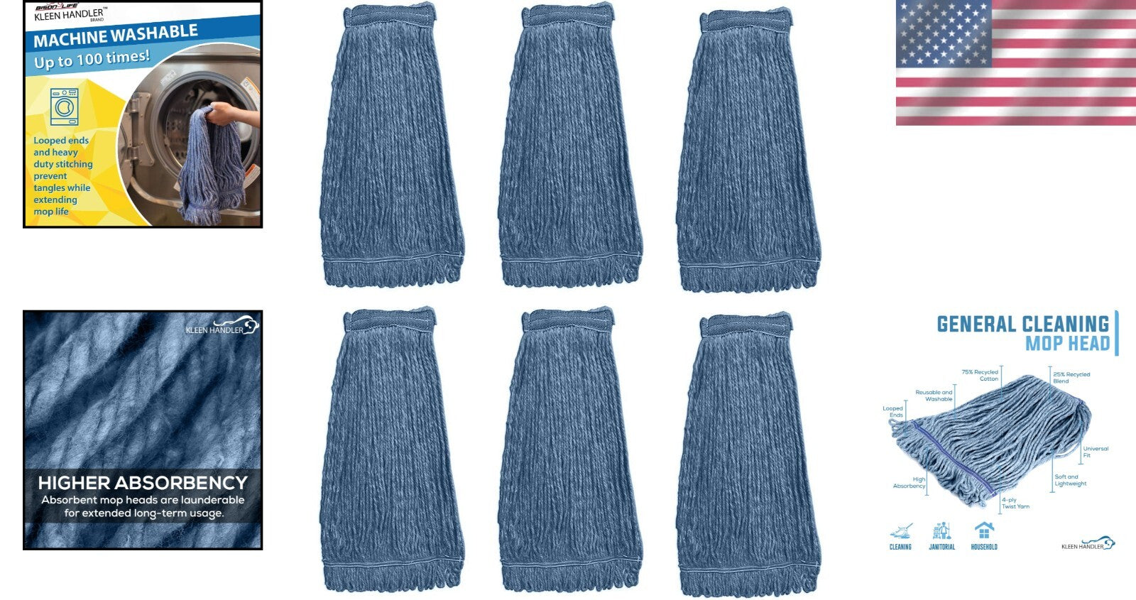 Commercial Grade 6-Pack Cotton Mop Head Refills – Universal Fit for All Surfaces