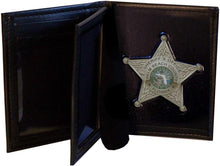 Load image into Gallery viewer, Compact Black Bifold Wallet for Florida Sheriff 5-Point Badge - 2.7" Cutout