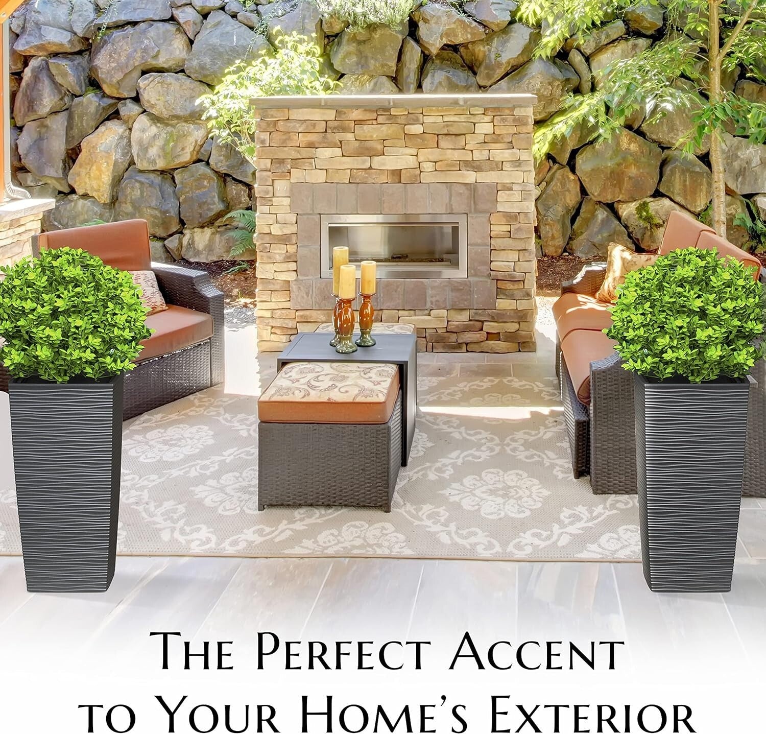 Elegant Tall Resin Planters - 27.5” Dark Grey Pots for Indoor & Outdoor Use