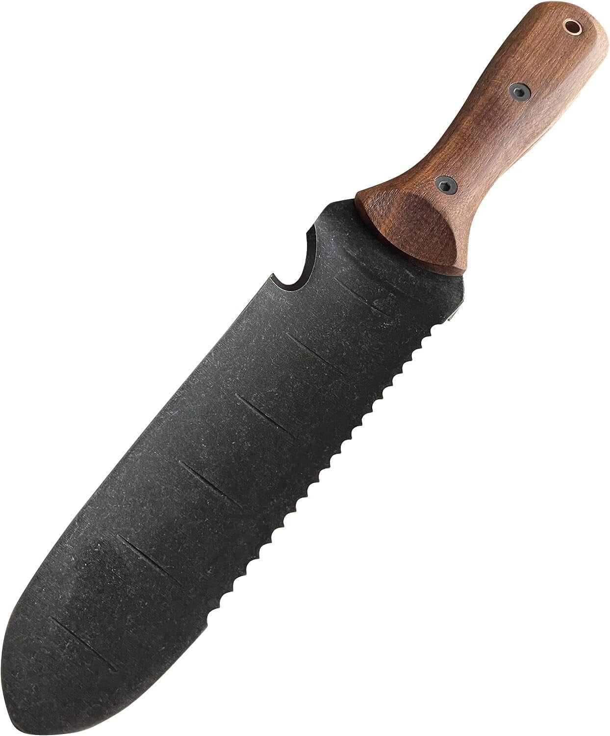 All-in-One Stainless Steel Hori Hori Knife with Wood Handle & Garden Accessories