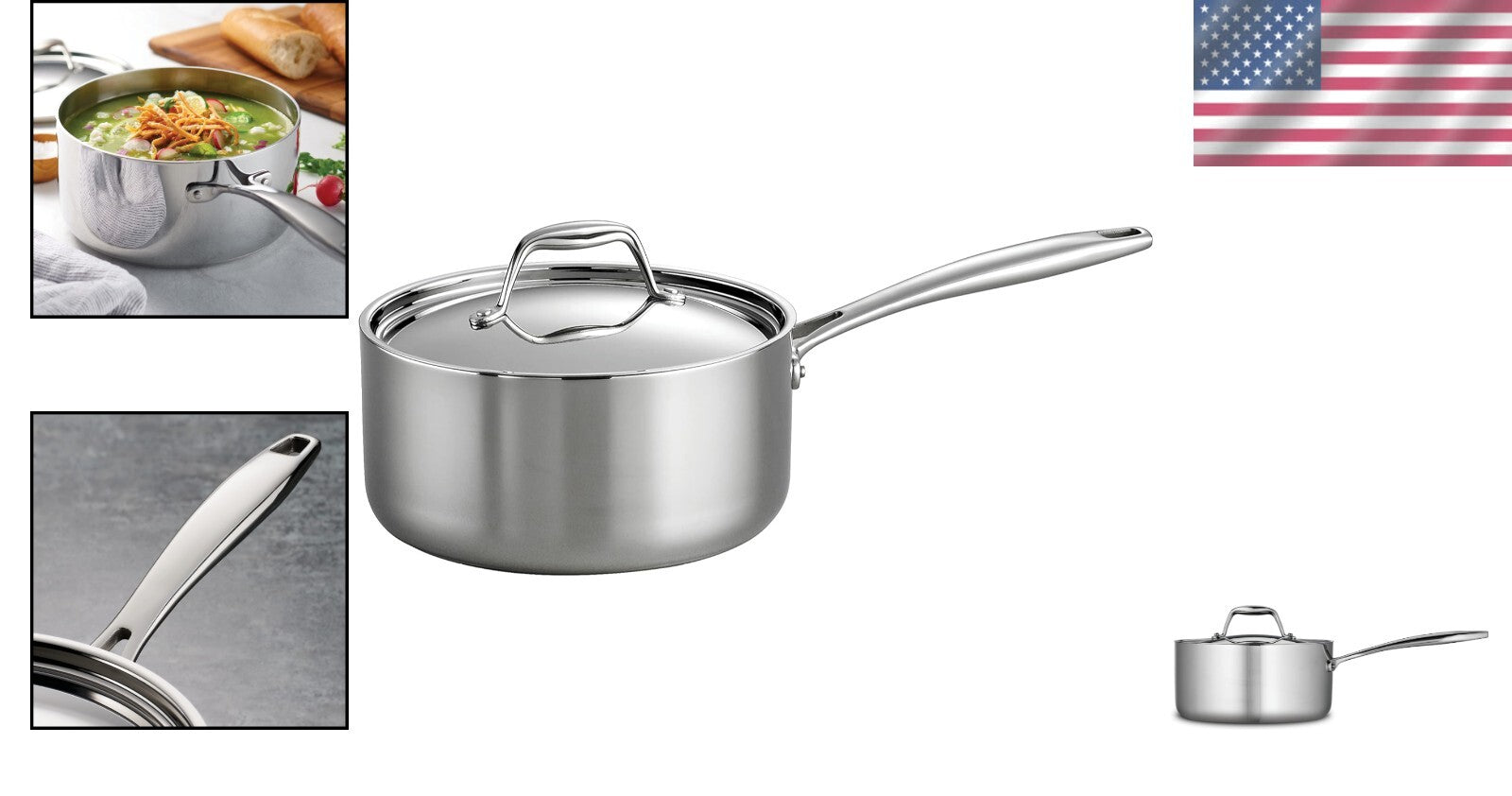 Versatile 3-Quart Stainless Steel Saucepan with Lid - NSF Certified & Easy Clean