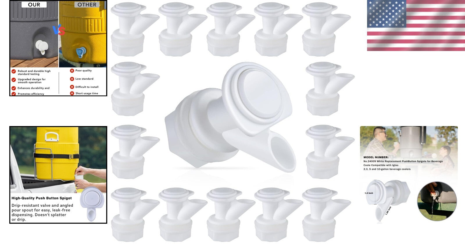 Durable Push-Button Spigot Replacement for Igloo Water Coolers, 30 Pieces