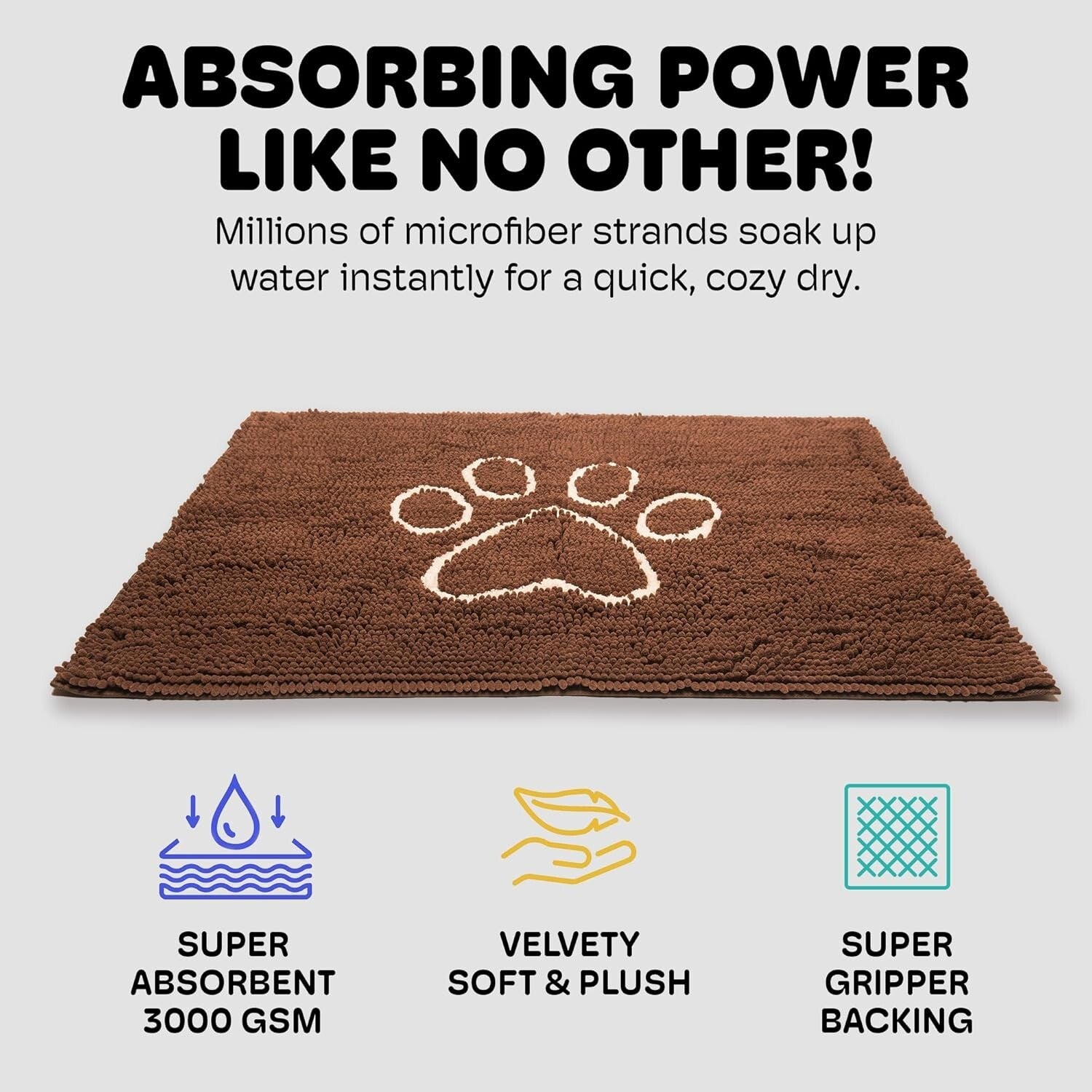 Versatile Super Absorbent Dog Rug - Plush Microfiber Doormat - Almond 35" x 26"
