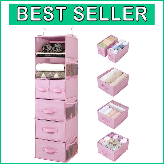 Portable 6-Shelf Hanging Closet Organizer with Pockets – Ideal for Baby Rooms