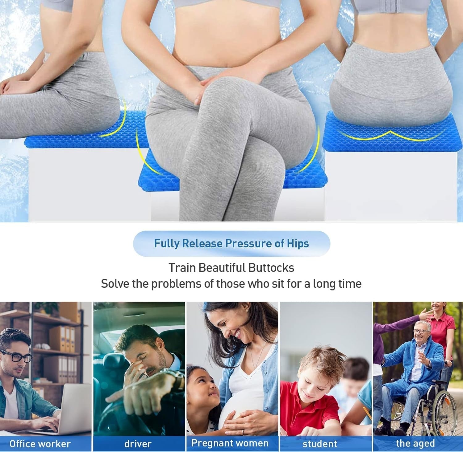 Breathable Large Gel Seat Cushion for Office, Car, & Wheelchair Use - 19.7''