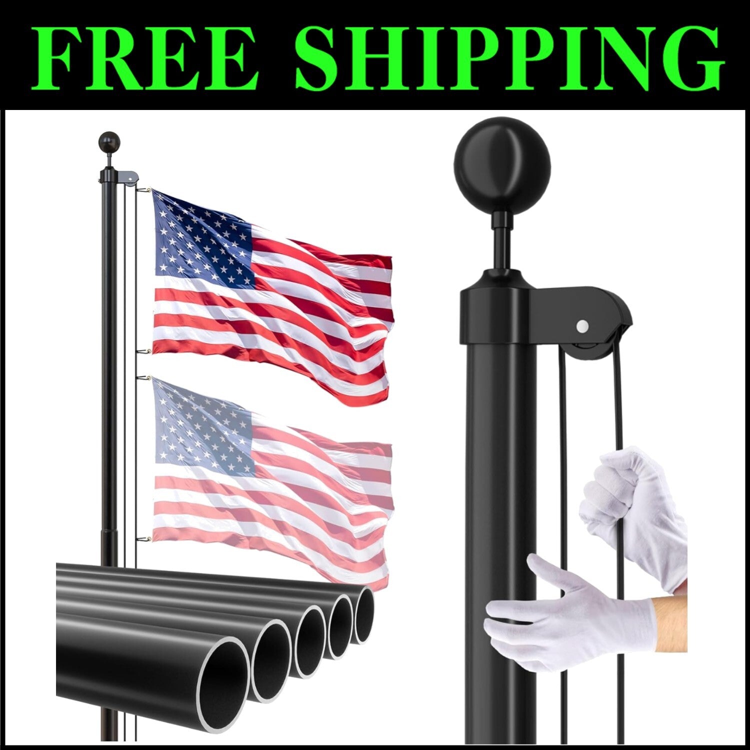 Versatile 25 FT Black Flag Pole with 3x5 Flag - Space-Saving and Elegant Design