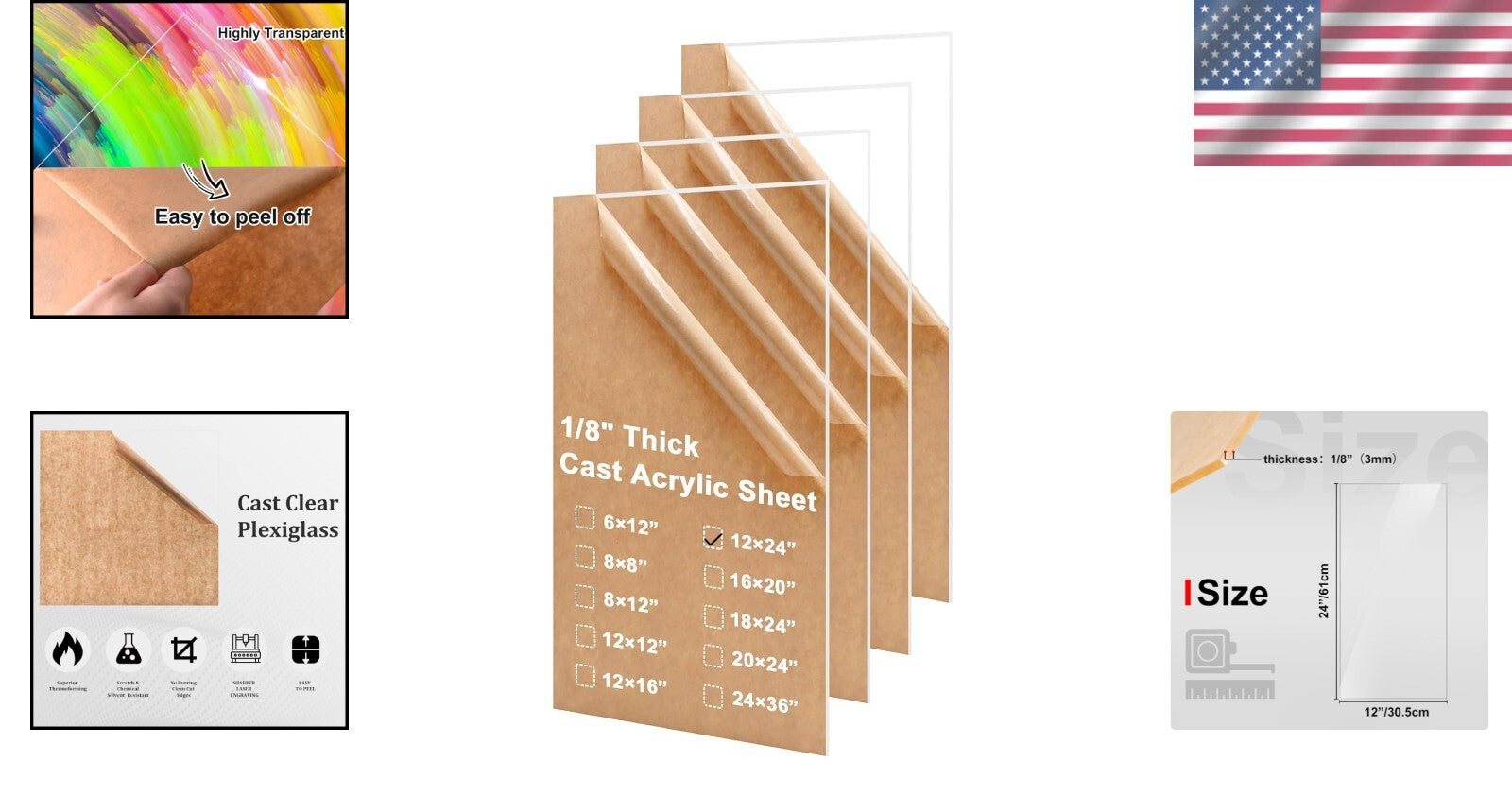 Flexible 4 Pack of 12x24 Clear Acrylic Panels - Ideal for Engraving, Crafting