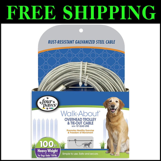 Heavy Duty 100 Feet Dog Run Cable - Outdoor Trolley Exerciser for Large Breeds