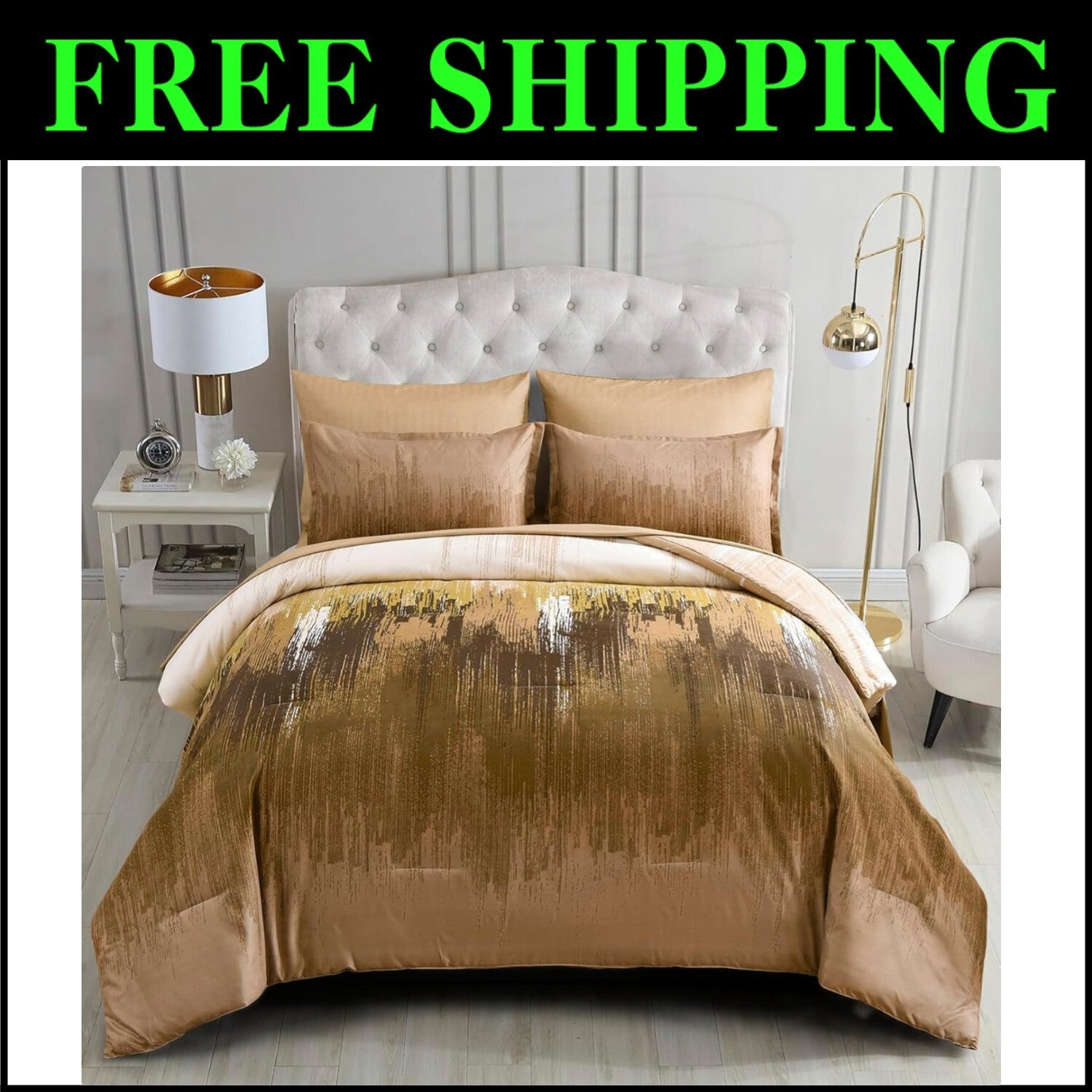 Soft Microfiber 7-Piece Comforter Set in Brown - Queen Size with Pillow Covers