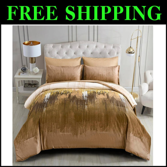 Soft Microfiber 7-Piece Comforter Set in Brown - Queen Size with Pillow Covers
