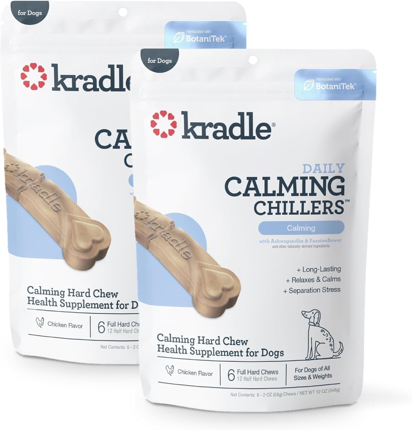 Chillers Calming Hard Chews – Chicken Flavor Anxiety Relief for Dogs 6ct, 2-Pack