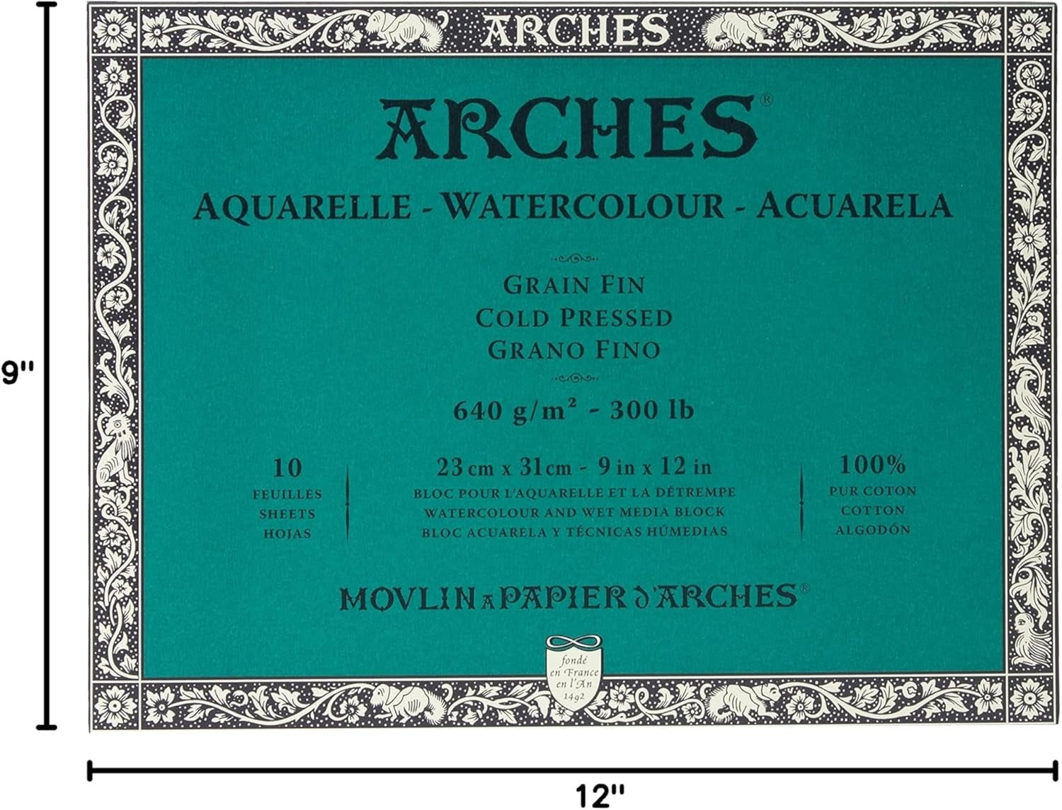 10-Sheet 9x12 Watercolor Paper Block - 100% Cotton Cold Press for Vibrant Art