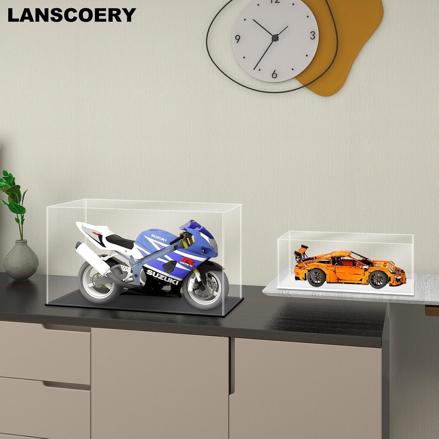 Elegant Clear Acrylic Display Case with Black Base - Protect Your Collectibles