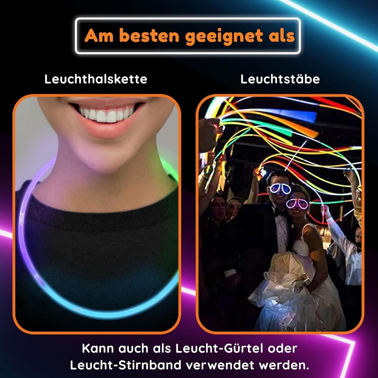 Long-Lasting Waterproof Glow Necklaces - 100ct for Festivities & Raves