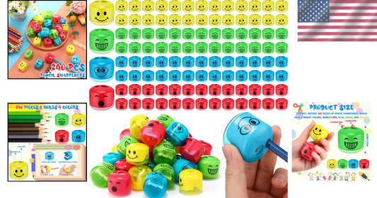 Compact Handheld Pencil Sharpener Set for Kids - 240 Colorful Dual Holes