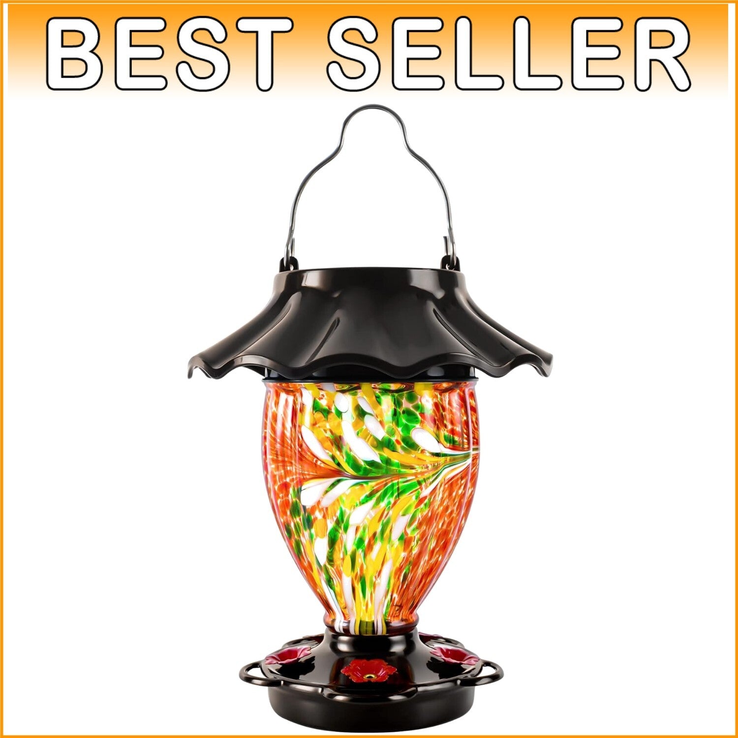 Elegant Hanging Solar Hummingbird Feeder - Durable Glass & Metal Design, 32 oz