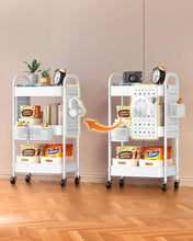 Load image into Gallery viewer, Durable 3-Tier Rolling Cart with Baskets &amp; Hooks - Easy Assembly Required