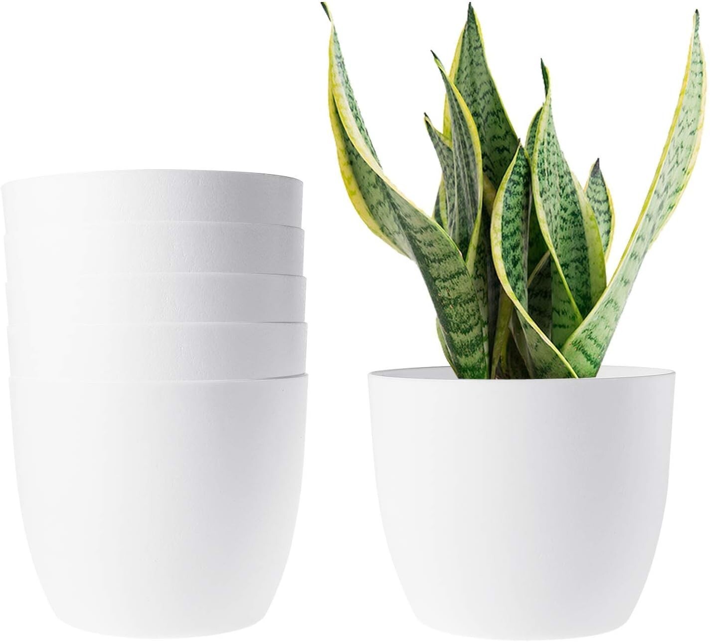 Stylish White Self Watering Plant Pots - 7-Inch Round Containers for Home Decor