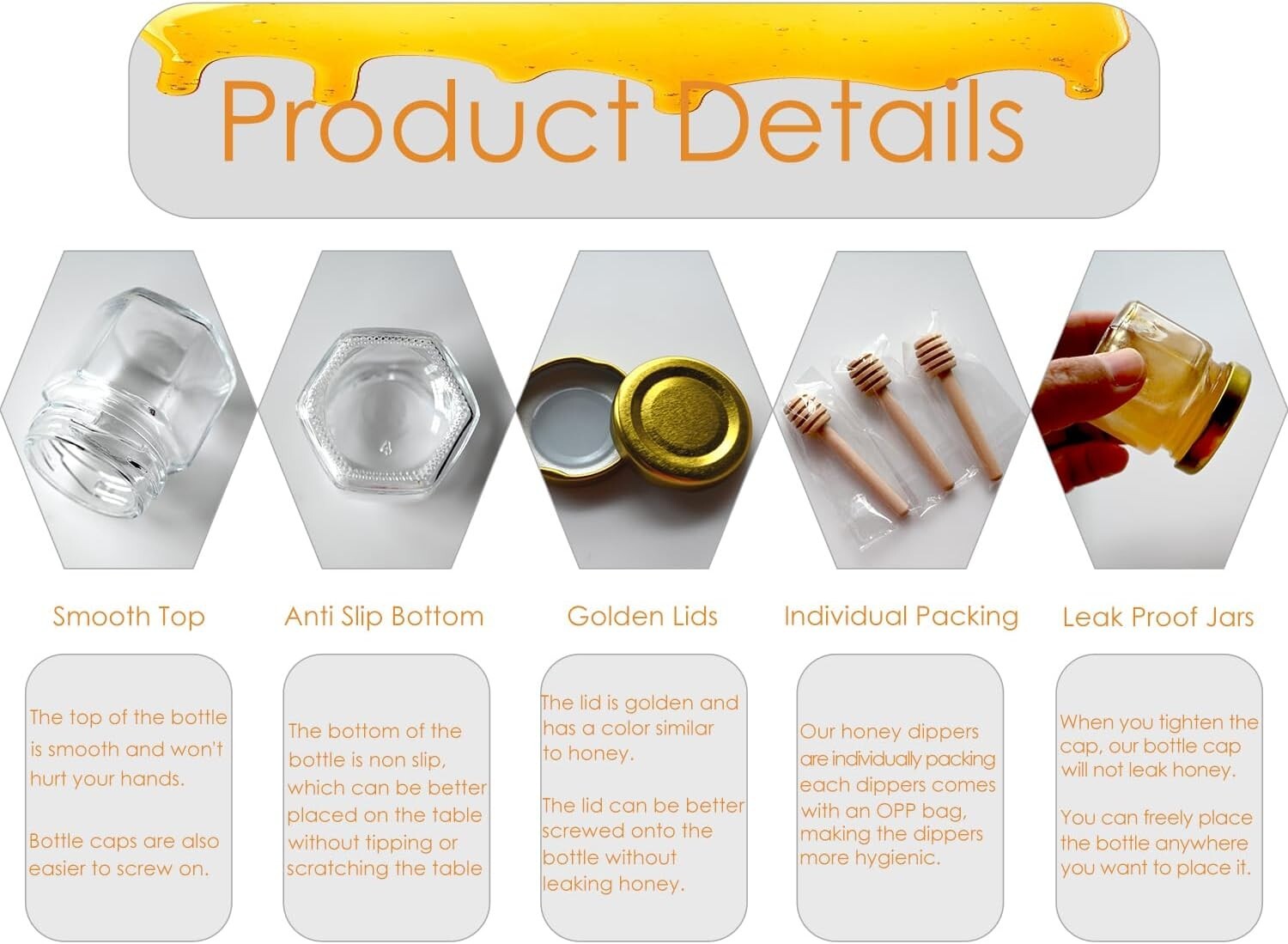 Elegant 1.5 oz Honey Jars with Gold Lids & Wood Dippers for Celebrations