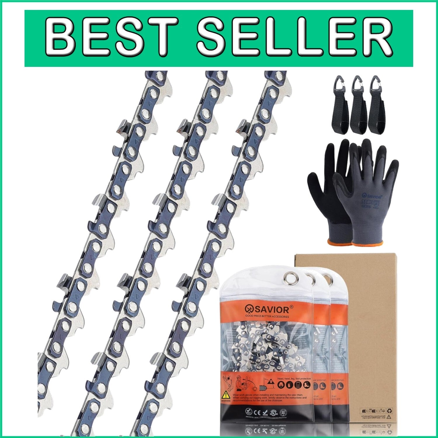 Durable 12 Inch Chainsaw Chain Set - 1/4" Pitch Semi-Chisel Low Kickback Design