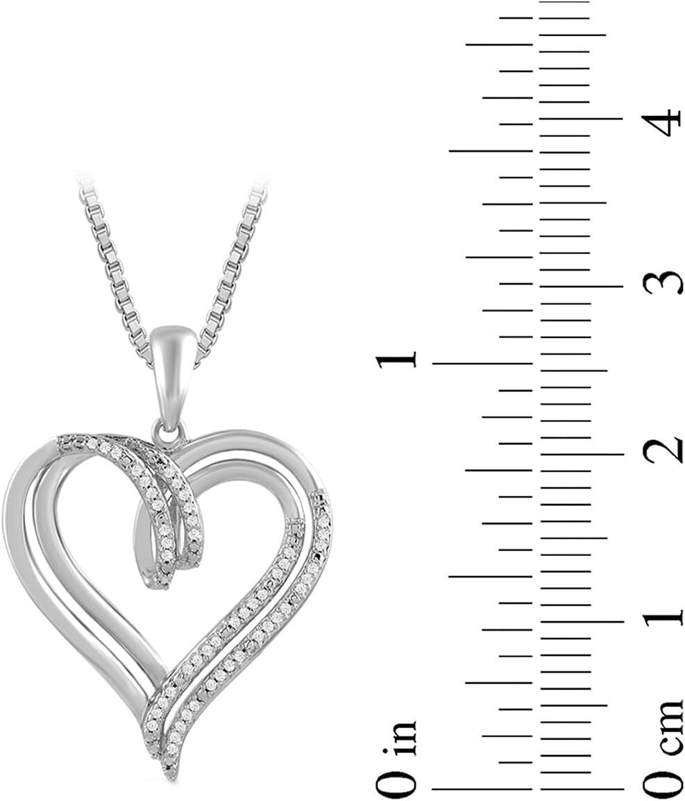 Elegant Sterling Silver Double Heart Pendant Necklace with 1/10 cttw Diamonds