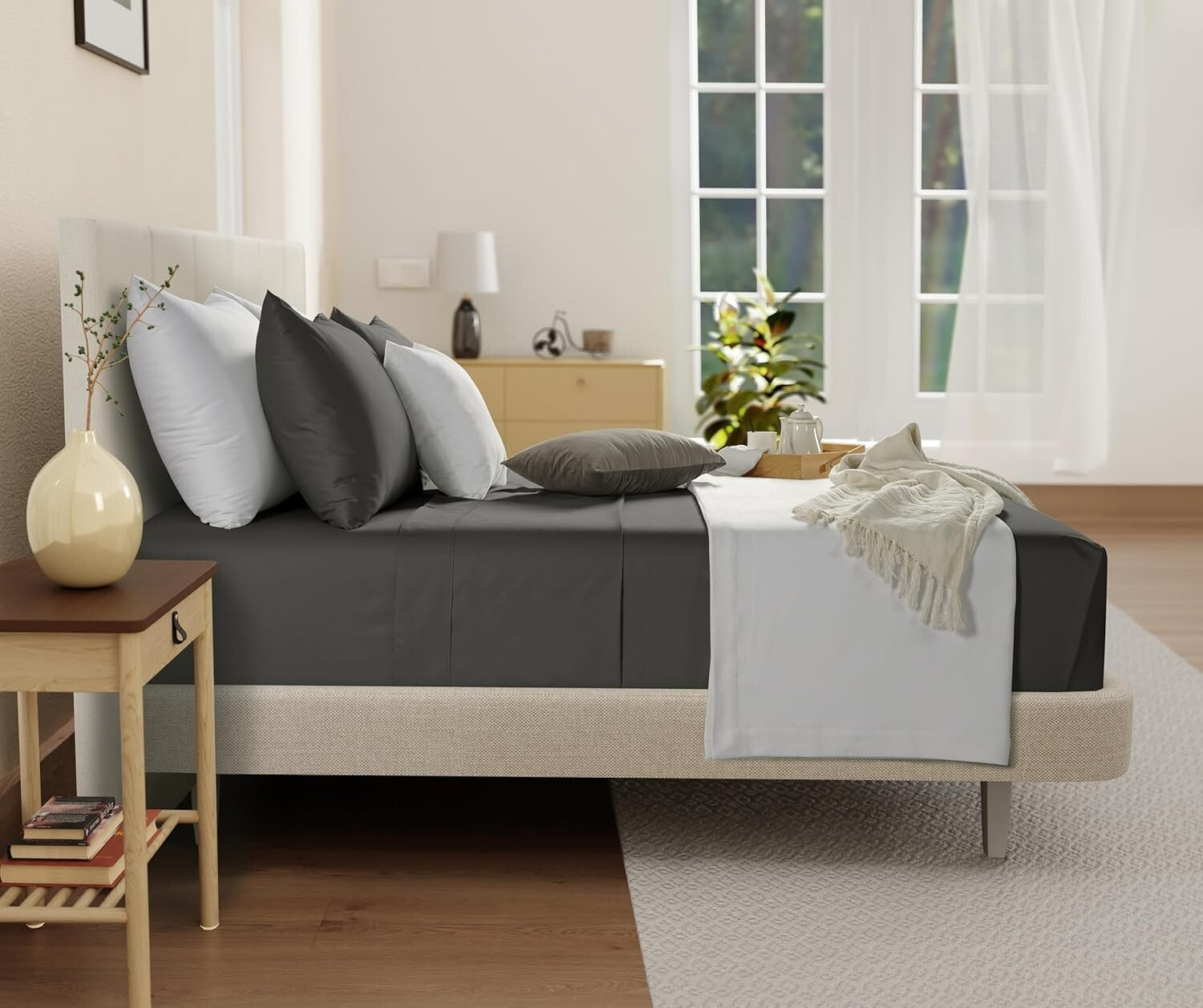 300 Thread Count Sateen King Sheet Set - Soft, Cooling & Hypoallergenic Charcoal