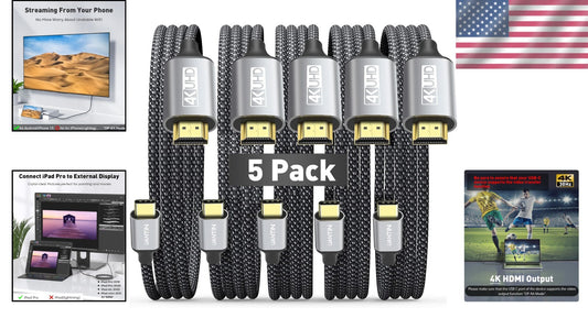 Premium 5 Pack USB-C to HDMI 4K Cable - Compatible with Mac, iPhone, Galaxy