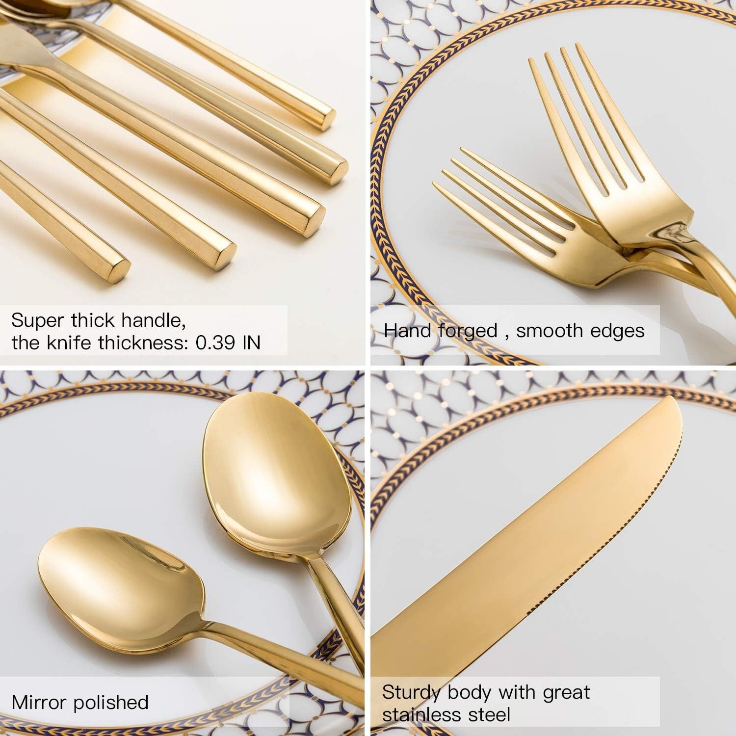 Modern Gold Flatware Set - 40-Piece Stainless Steel Cutlery for Perfect Dining