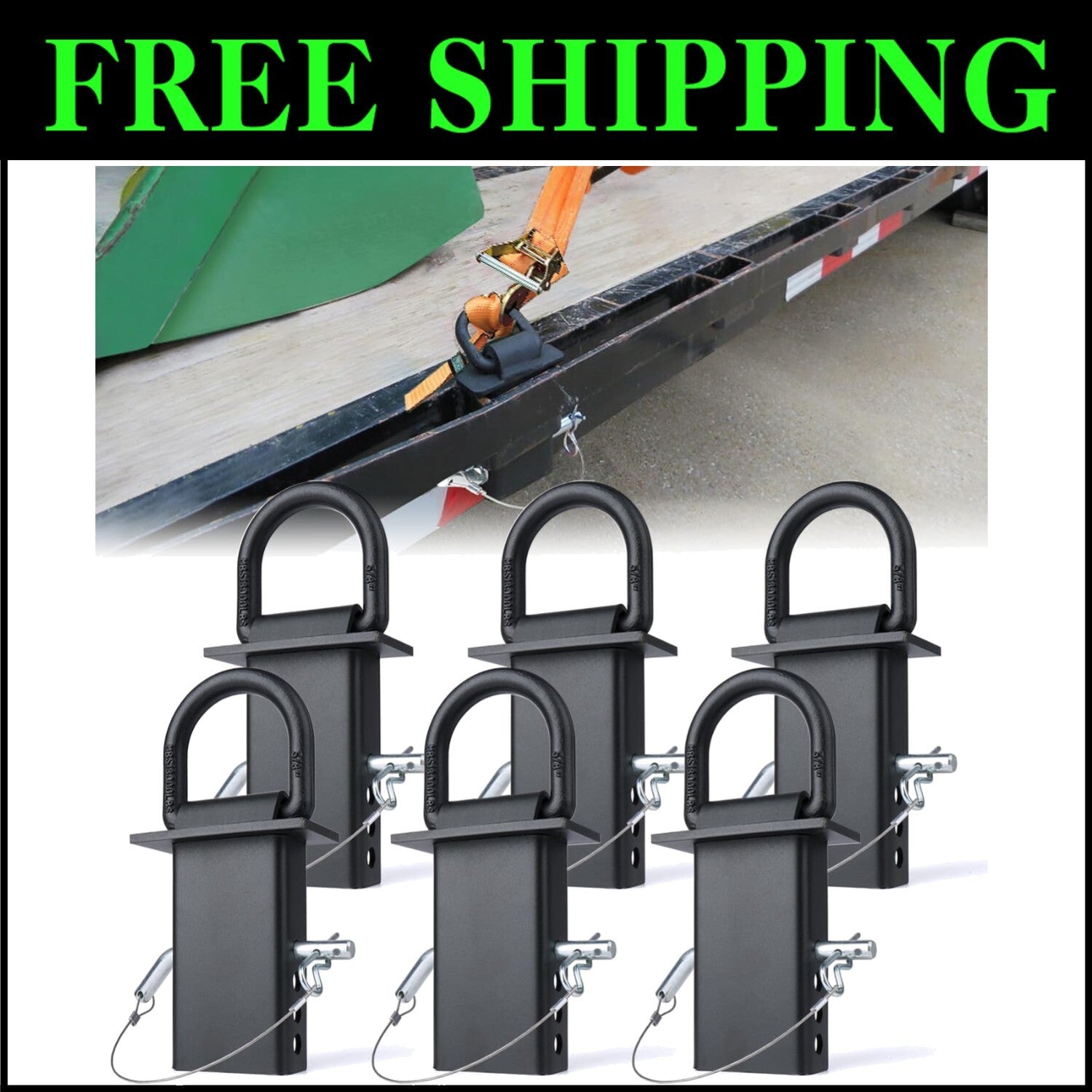 5/8" Heavy-Duty D Rings - 18,000 lbs Adjustable Stake Pocket Tie-Downs (6 Pack)