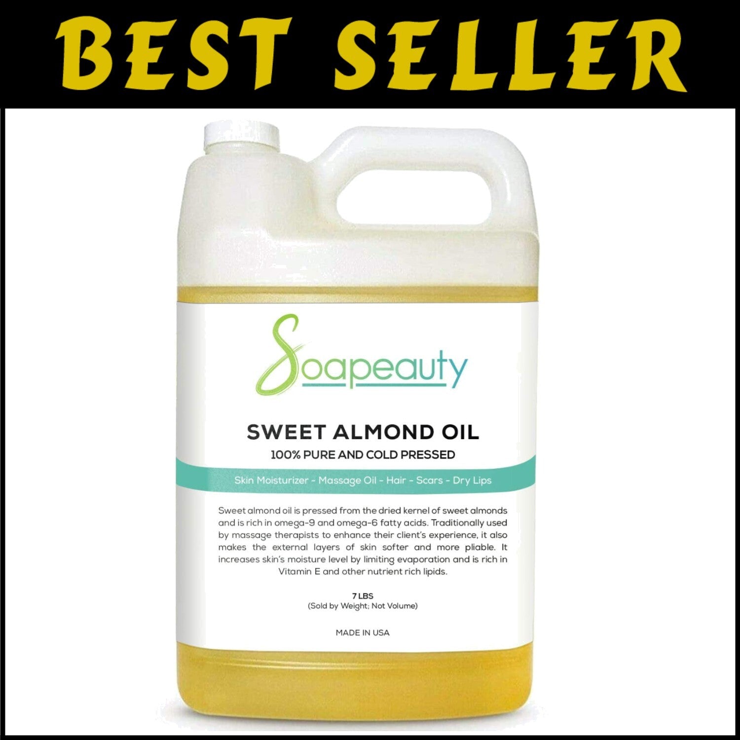 7 Lb Sweet Almond Oil - Pure Hydrating Oil for Skin, Hair, & Soap Making Needs
