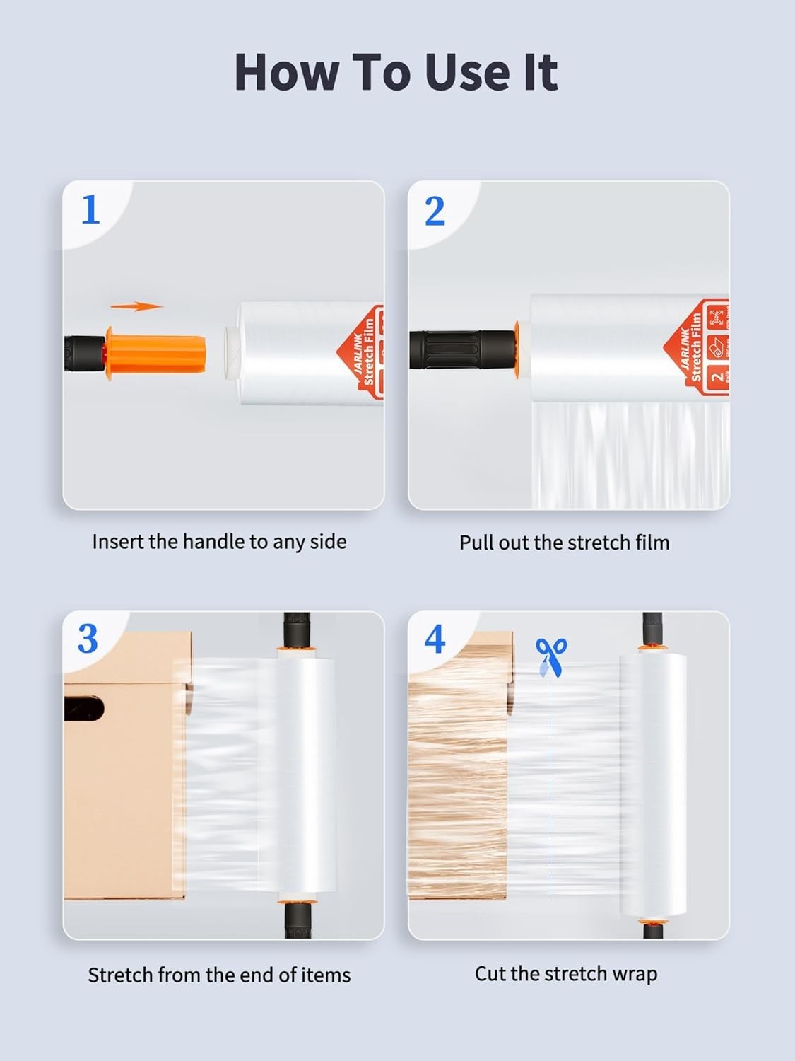 15" Heavy-Duty Stretch Film 4 Pack - Clear Packaging for Moving & Shipping