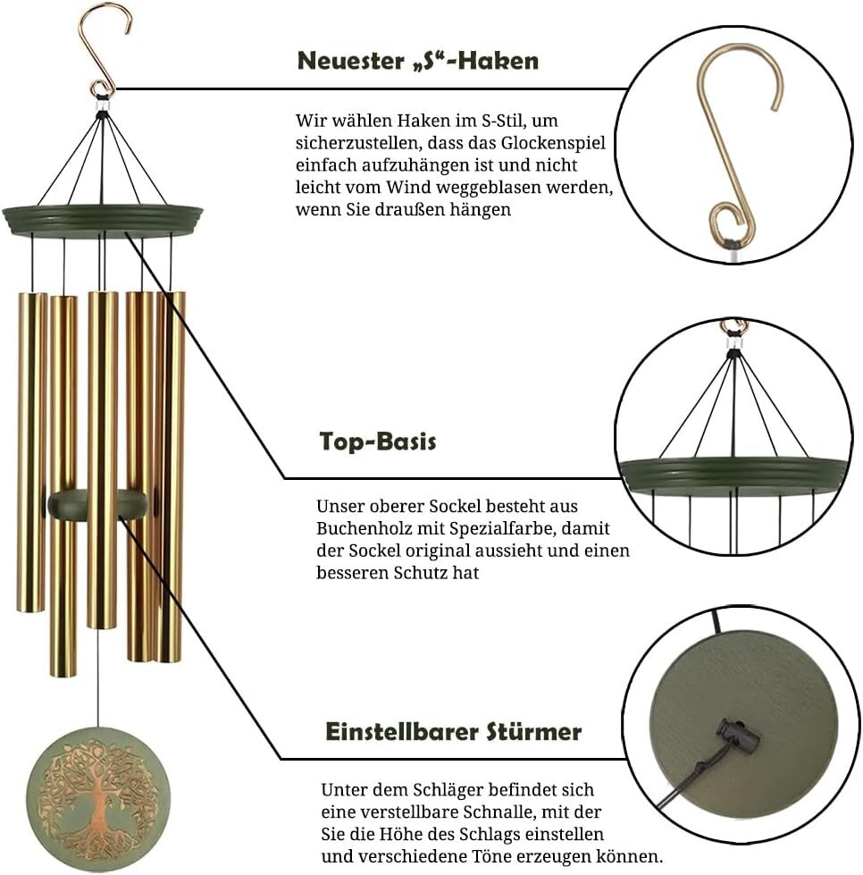 Personalized 36-Inch Outdoor Wind Chimes with Adjustable Sound & Tree Design