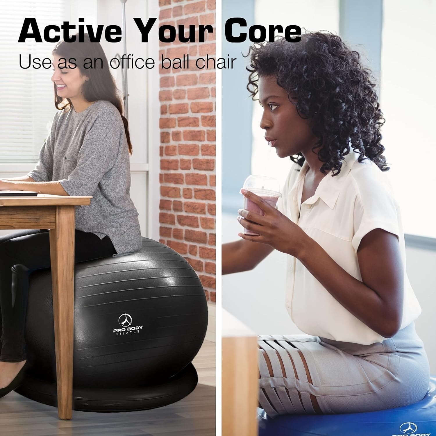 75cm Yoga Ball Chair with Stability Base & Bands for Active Home Office Sitting