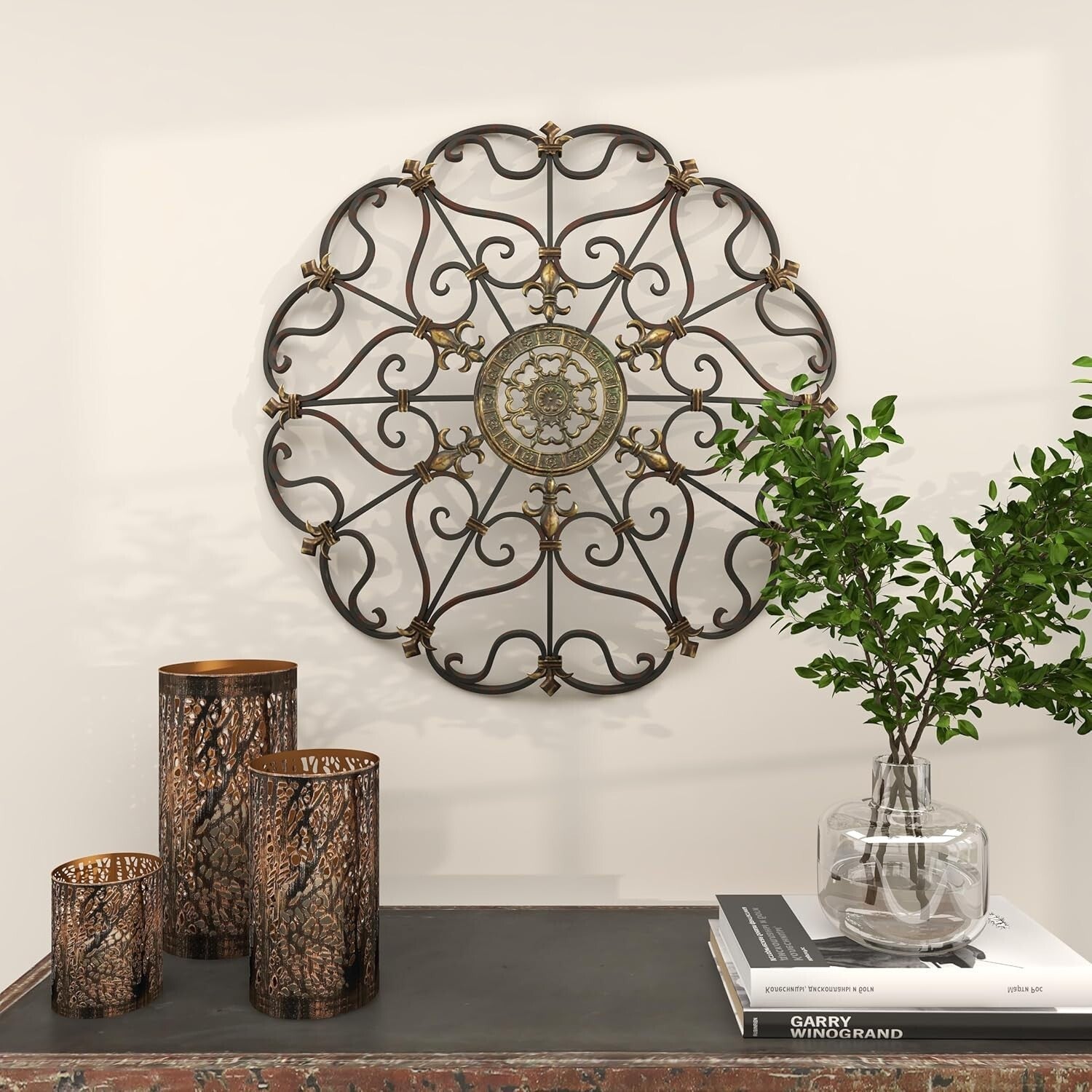 Antique-Inspired Metal Wall Decor - 29" Scroll Design for Living Rooms